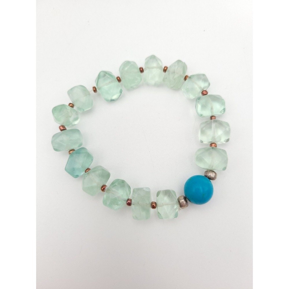 Genuine Aquamarine Beaded Stretch Bracelet Light Blue‎ Stones USA